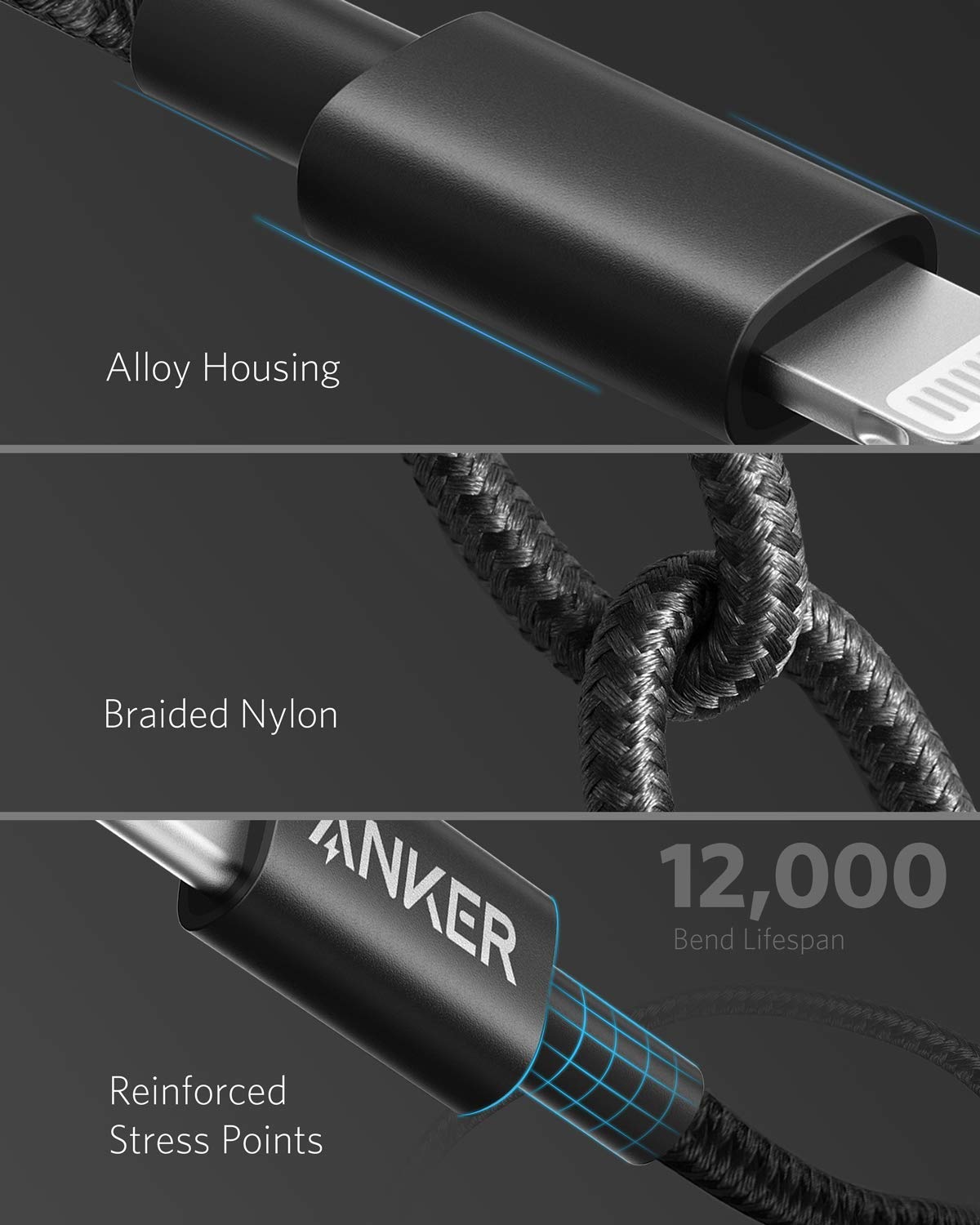 Anker SwiftCharge Nylon USB-C to Lightning Cord 3.3ft