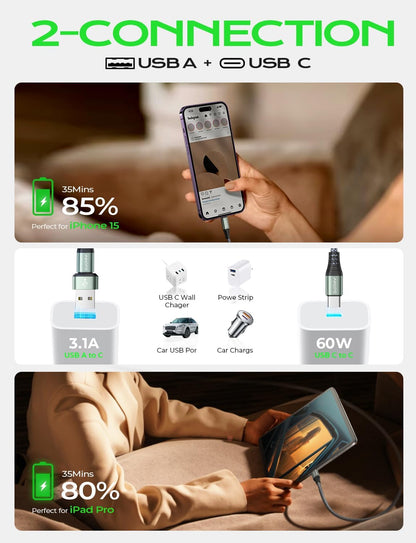 AINOPE 10FT Fast Charge USB C Cable & Adapter - Small Enterprise