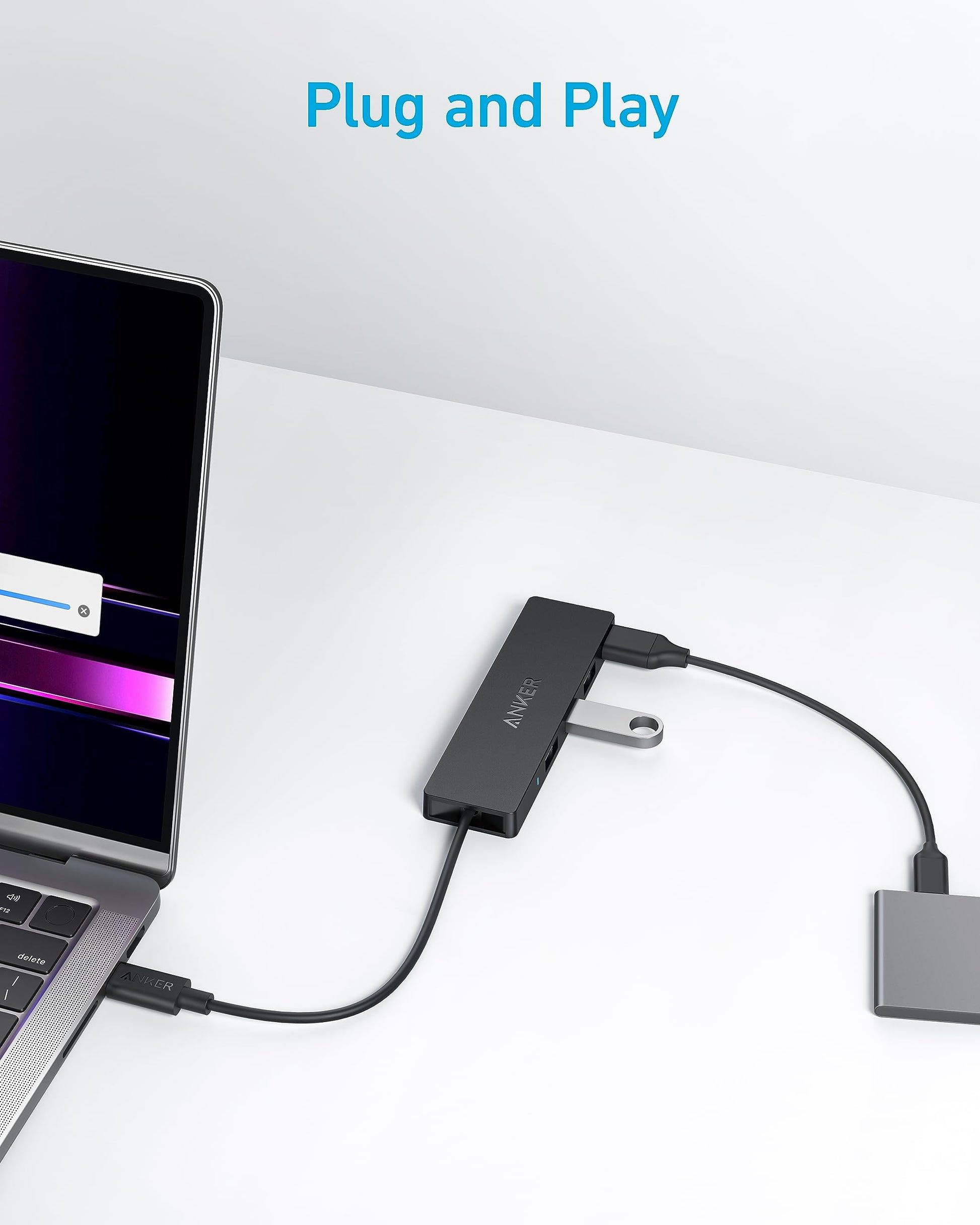 Anker USB Hub 4 Ports, Multiple USB 3.0 Hub, USB Splitter for Laptop, Extender for A Port Laptop, PC, Desktop and More [Charging Not Supported](2ft USB-A)