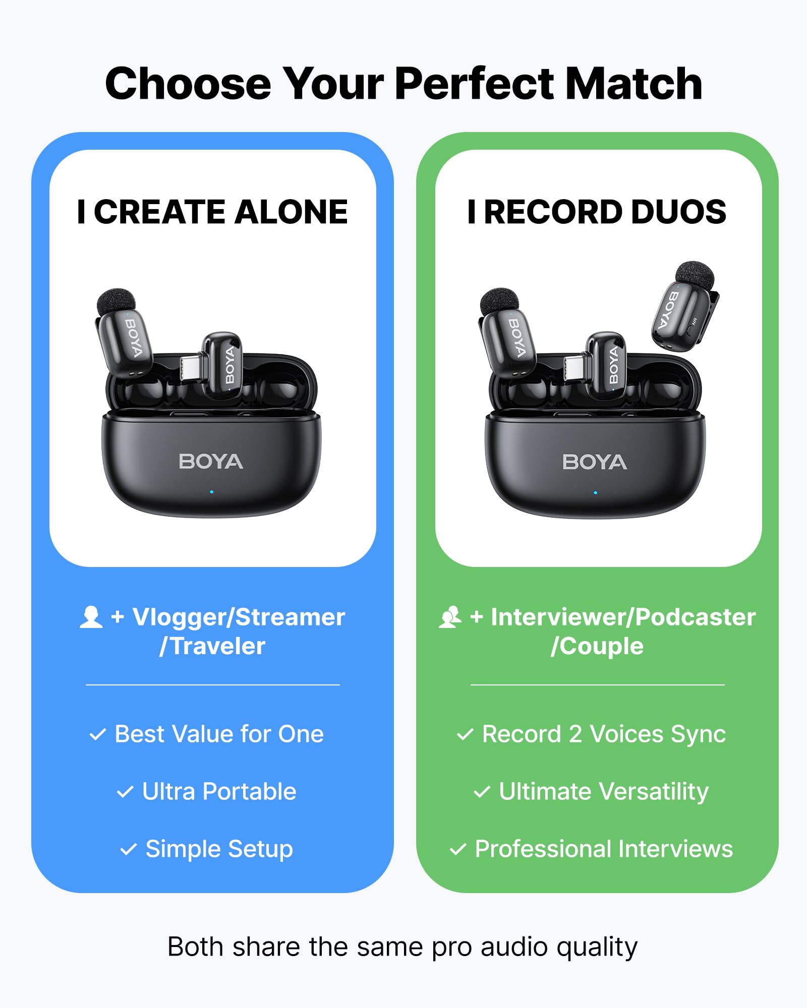 BOYA mini 2 Wireless Lavalier Microphones for iPhone 15/16/17 & Android, AI Noise Cancellation, App Control, 30H Battery Life with Charging Case, Lapel Microphone Wireless for Video Recording Vlogging