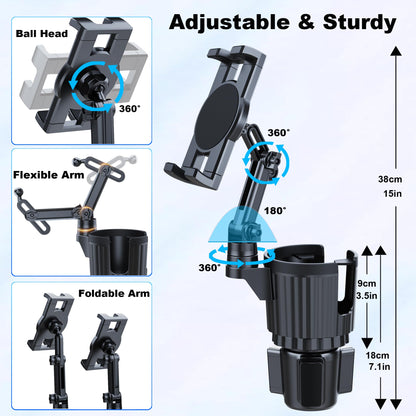 Peastrex Cup Holder Tablet Mount, Ipad Cup Holder Car Mount with Adjustable Arm for Tablet iPhone 3-11in iPad Pro Air Mini, Fire, iPhone 15, Galaxy S24 Z Fold 5