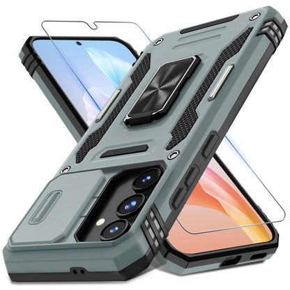 DEERLAMN Case for Samsung Galaxy A17 5G with Slide Camera Cover+Screen Protector (1 Pack), Rotated Ring Kickstand Military Grade Shockproof Protective Cover-Black