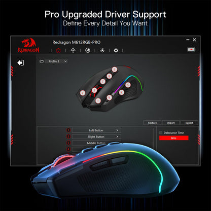 Redragon M612 PRO Swift RGB: 9-Button Gaming Mouse