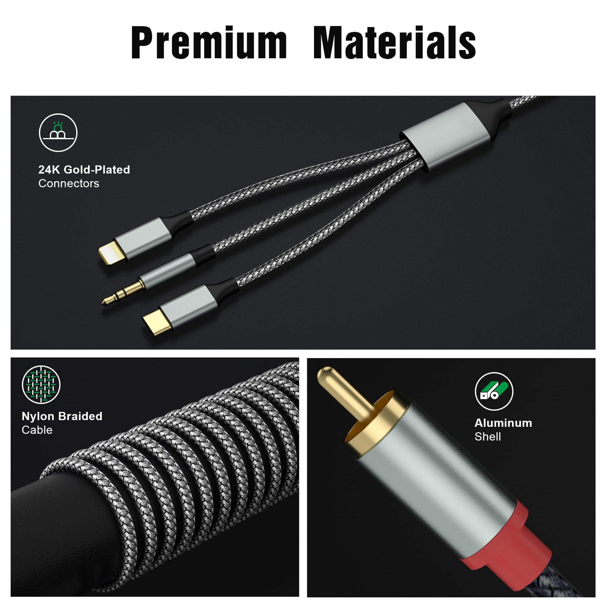 Lightning to RCA Cable Audio Aux Adapter,RCA to 3.5mm Cable，USB C to 2 RCA Audio Cable， (3 in 1 Audio Cable) for Power Amplifier, Car, Home Theater, Speaker and More(Lightning Compatible)(4.26FT)