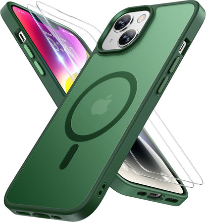 Miracase Magnetic for iPhone 14 Case 6.1 inch (Compatible with MagSafe)（with 2X Screen Protectors） Military-Grade Protection, Anti-Fingerprint Translucent Matte Phone Case Cover, Black