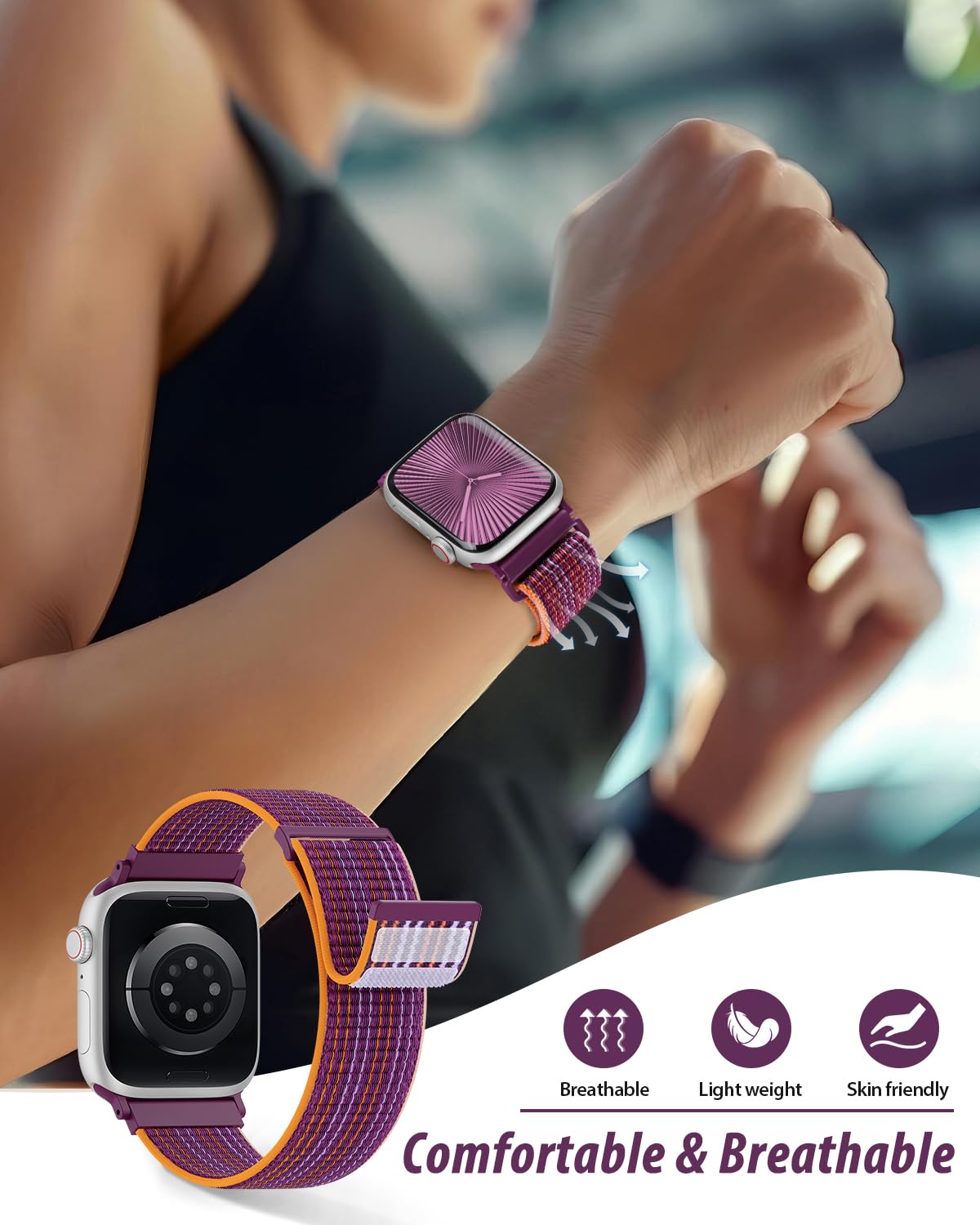 Nylon Loop Sport Band Compatible with Apple Watch Bands 44mm 45mm 46mm 49mm 42mm for Women Men, iWatch Wrist Straps for Ultra 3 2, Se, Series 11 10 9 8 7, Breathable, Soft Band Ideal for Outdoor