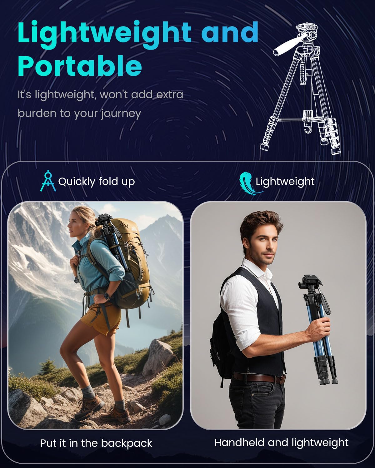 74 Navy Blue Professional Camera Tripod