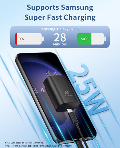 Type C Charger Fast Charging,2Pack 25W Super Fast USB C Charger Block with 6Ft USB C Cable Compatible with Samsung Galaxy S24 Ultra/S23/S22/S21/S20/Note 20/10,Pixel 6 5 4 Pro XL/iPhone 15 Series