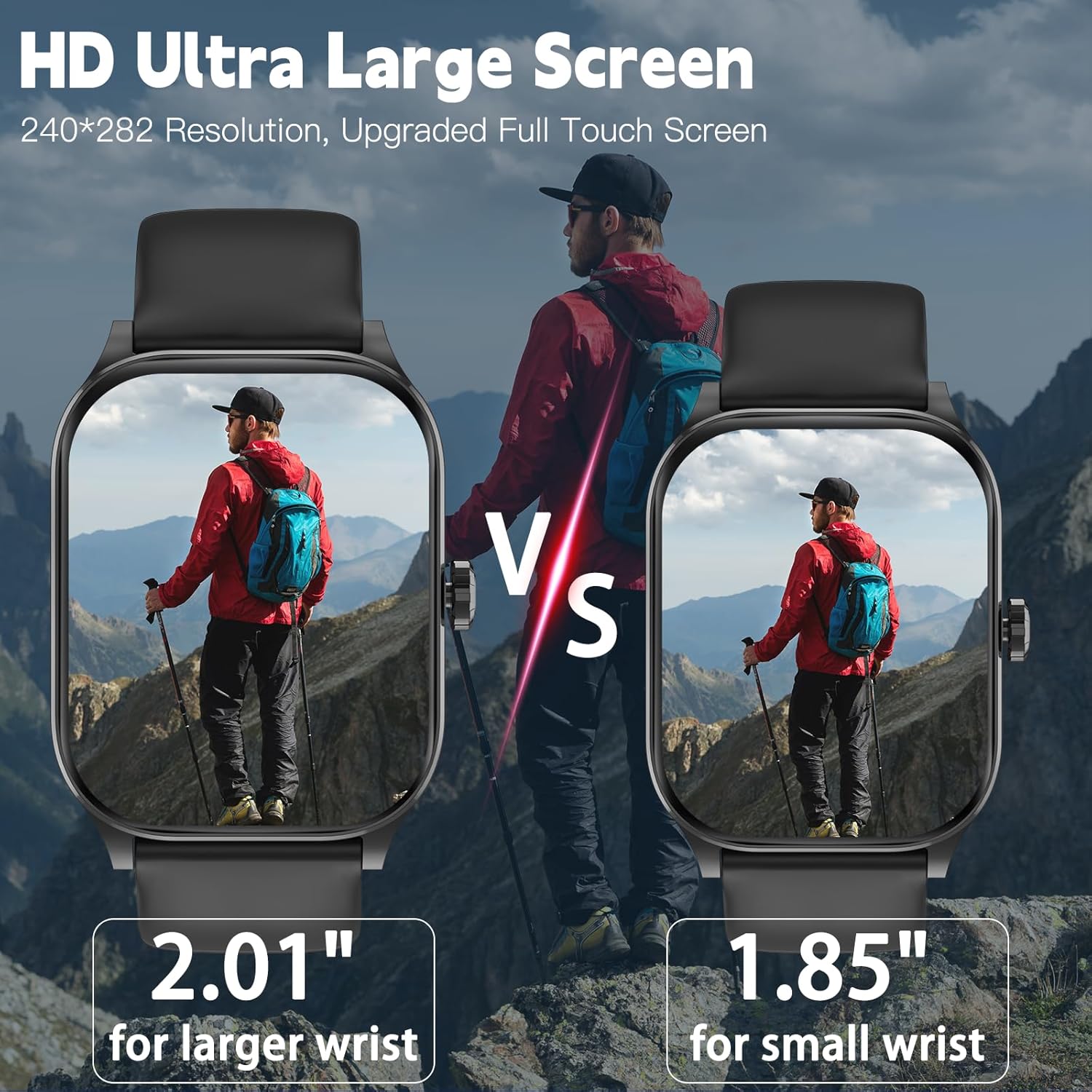 Smart Watch for Women Men(Answer/Make Call), Smartwatches with Heart Rate/Spo2/Sleep/Stress Monitor, IP68 Waterproof Activity Tracker for Android Iphone, 100+ Sports Fitness Watches (Black, 1.85“)