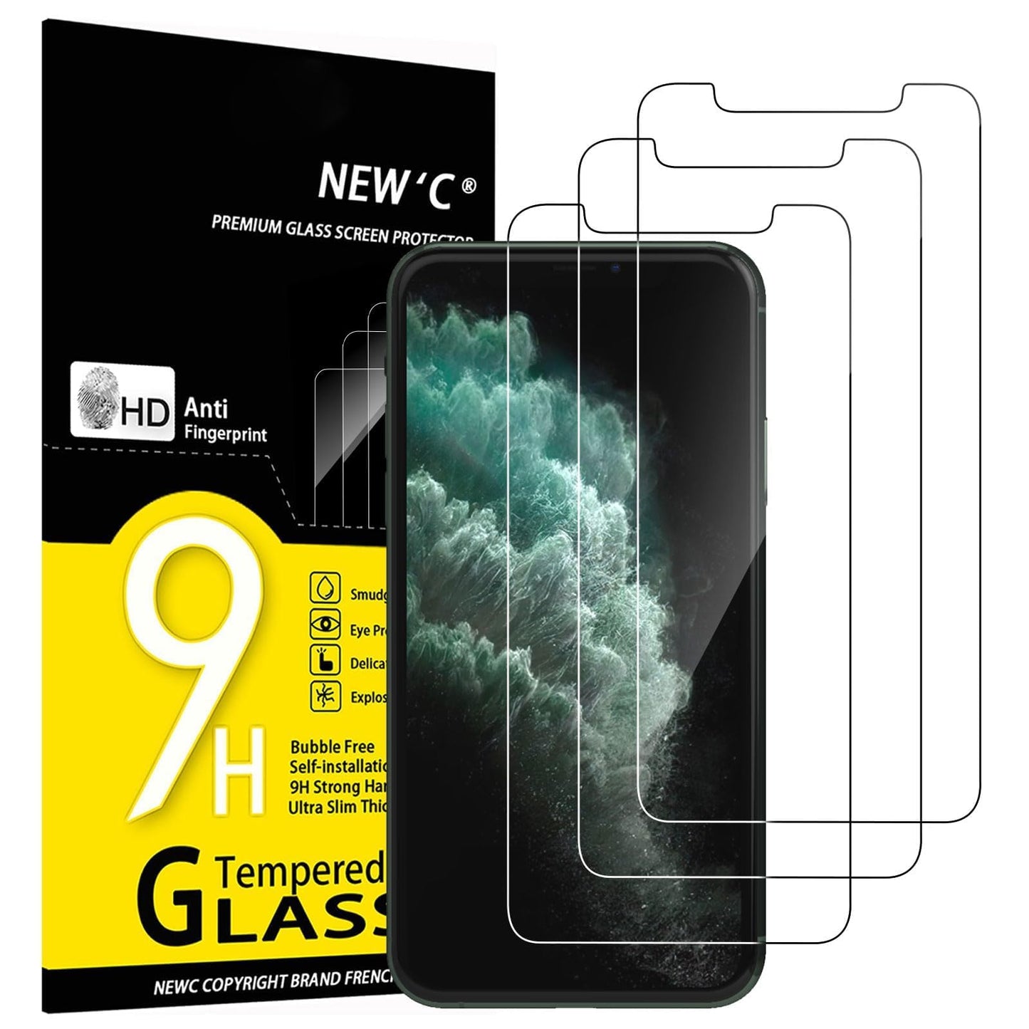 NEW'C 3 Pack iPhone 11/XR Tempered Glass Protectors
