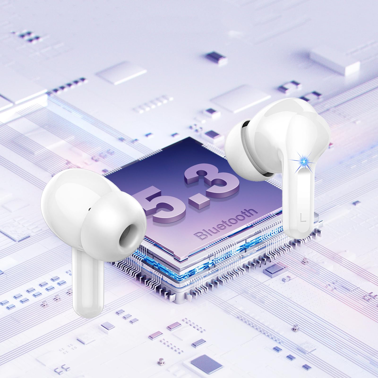 Wireless Earbuds, 2026 Bluetooth 5.4 Headphones NEW Ear Buds 40H Bass Stereo in-Ear Earphones ENC Noise Cancelling Earbuds with 4 HD Mic, USB-C LED Display IP7 Waterproof Sport Headset for Android iOS