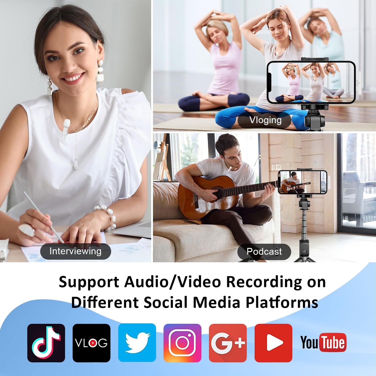 MAYBESTA Wireless Lavalier Microphone for iPhone, iPad, Android - Bluetooth Lapel Phone Mic for Video Recording - Mini Clip on Microphones for YouTube Podcast Interview(Black)