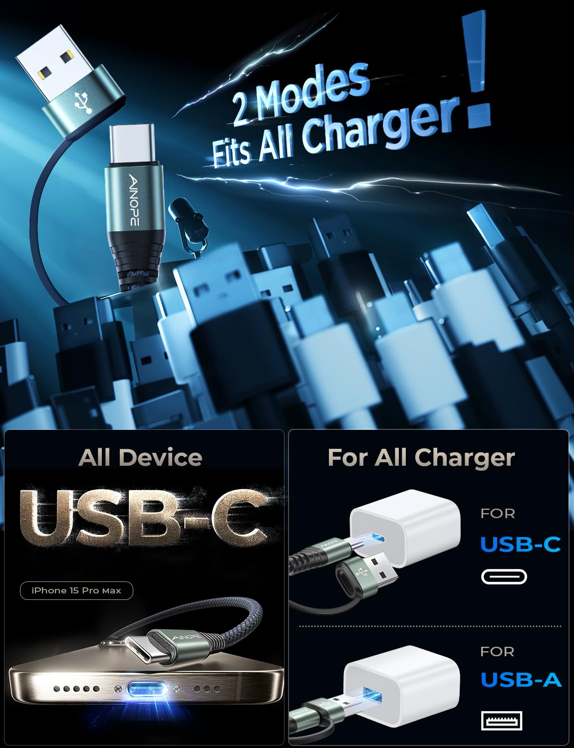 AINOPE 10FT Fast Charge USB C Cable & Adapter - Small Enterprise