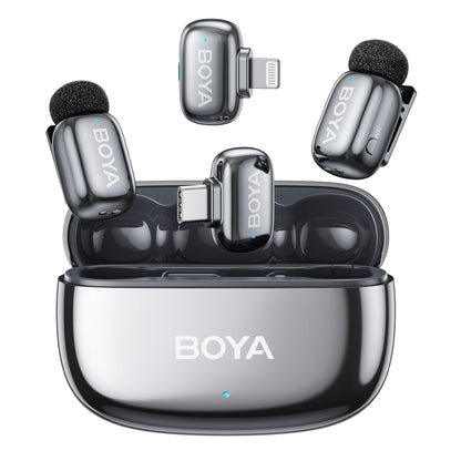 BOYA mini 2 Wireless Lavalier Microphones for iPhone 15/16/17 & Android, AI Noise Cancellation, App Control, 30H Battery Life with Charging Case, Lapel Microphone Wireless for Video Recording Vlogging