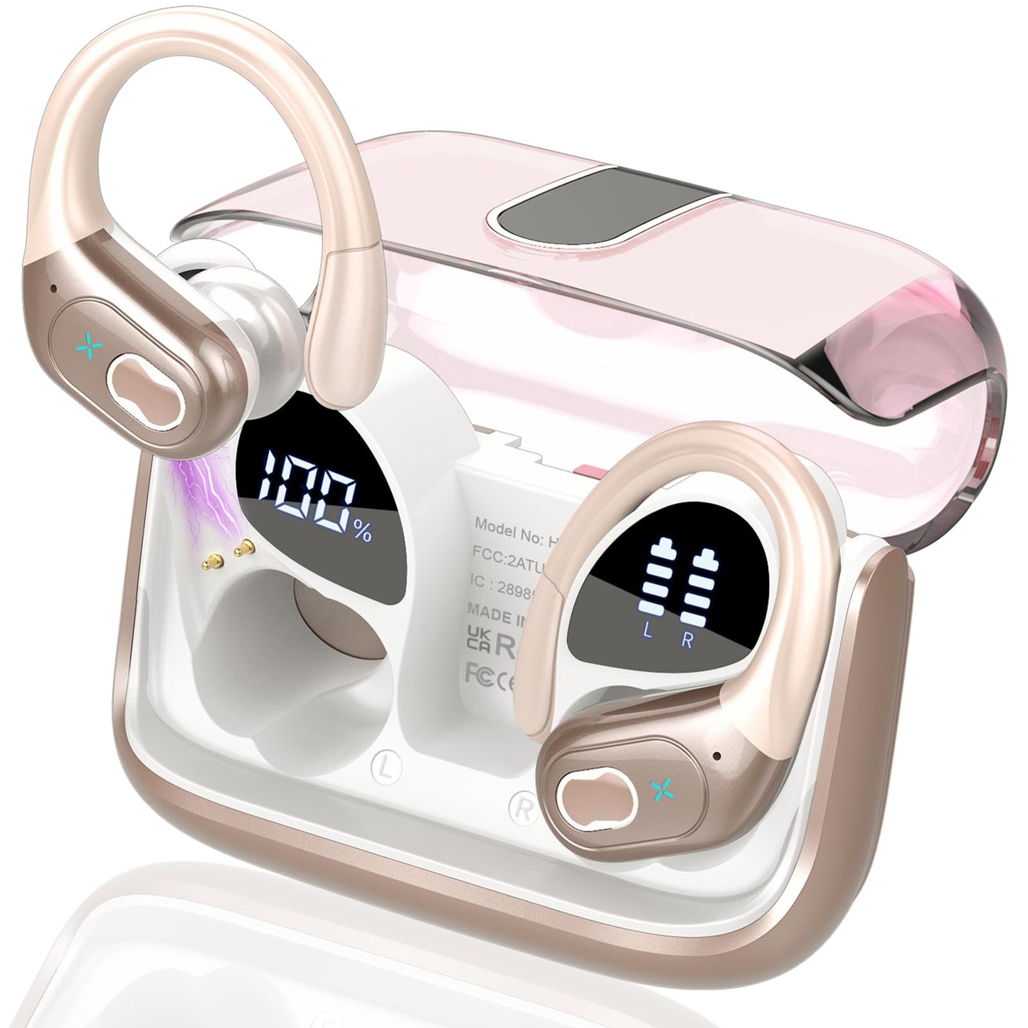 Wireless Earbuds 75hrs Bluetooth 5.4 Headphone Sport, 2026 Bluetooth Earbuds Stereo Deep Bass Over Ear Bud with Earhooks, ENC Noise Cancelling Mic, IPX7 Waterproof Earphone for Gym/Running/Workout