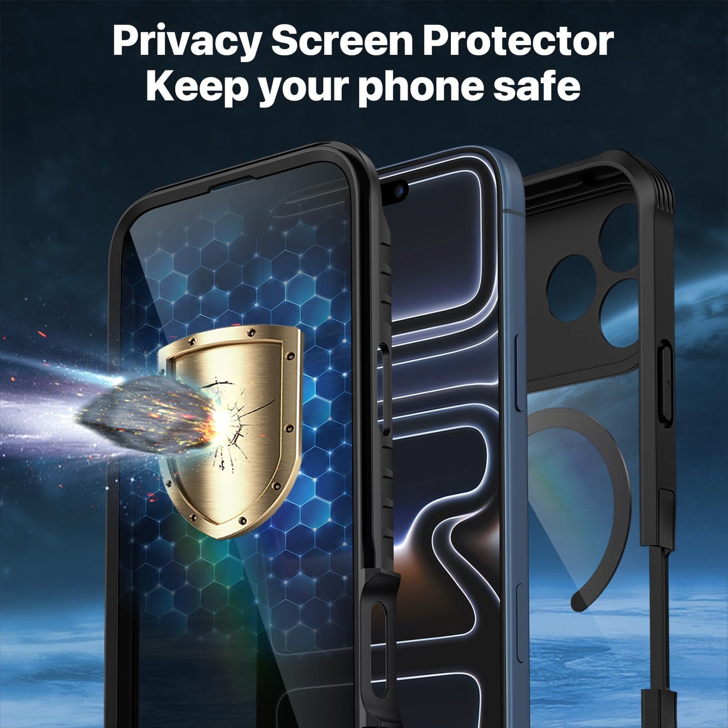 CENHUFO Magnetic Privacy for iPhone 17 Pro Case [Compatible with Magsafe] Full Body Phone Case Built-in 9H Tempered Glass Privacy Screen Protector, Camera Protection Shockproof Bumper Cover -Black