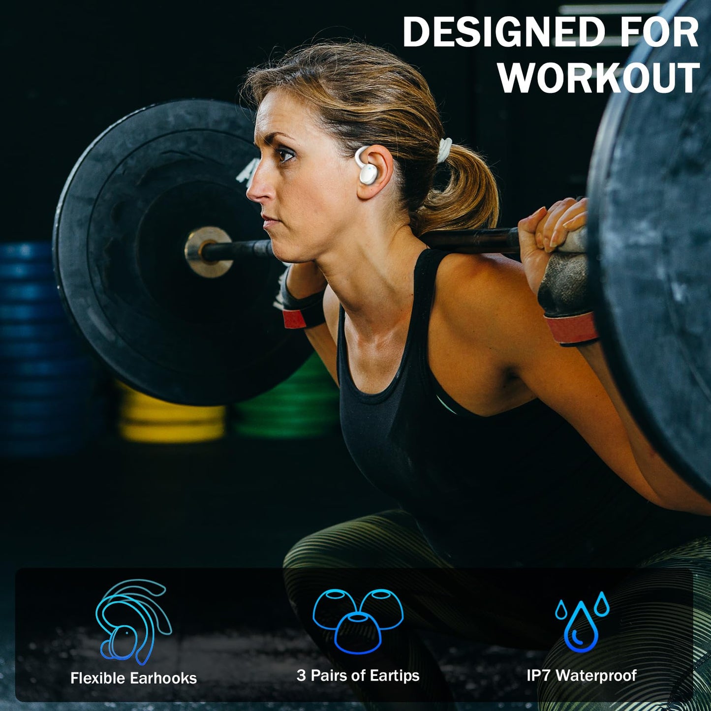 Wireless Earbuds, Sport Bluetooth 5.4 Headphones 2026 New Bluetooth Earbuds with 75Hrs Stereo, 4 ENC Mic, Noise Canceling Over-Ear Buds with Earhooks, IP7 Waterproof Earphones for Workout/Running/Gym