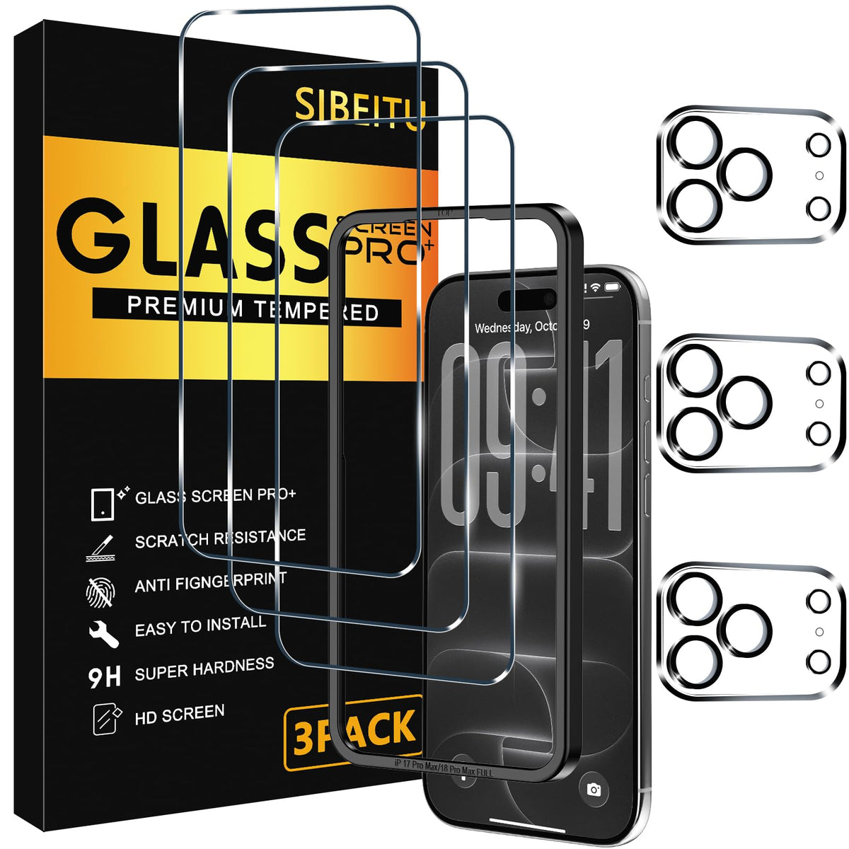 SIBEITU 3+3 Pack Screen Protector for iPhone 17 6.3 Inch Tempered Glass