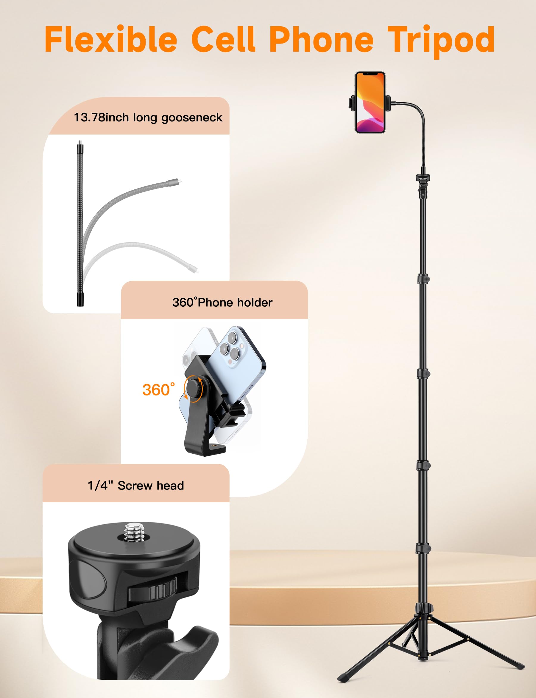 86 Tall Phone Tripod with Flexible Gooseneck & Remote
