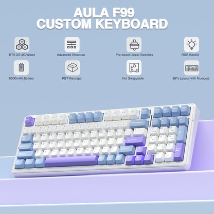 AULA F99 Tri-Mode RGB Wireless Mechanical Keyboard