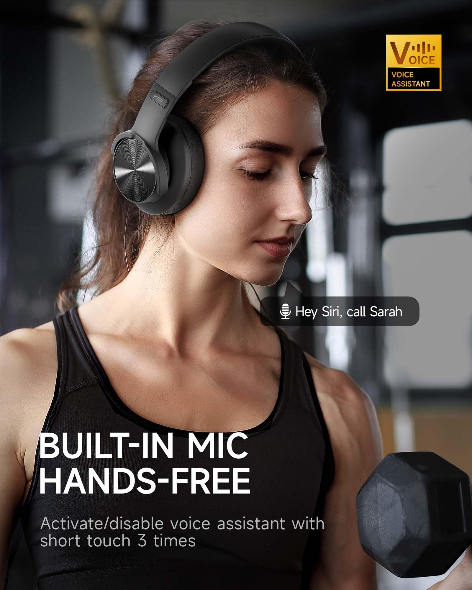Picun B8 Bluetooth Headphones, 120H Playtime Headphone Wireless Bluetooth with 3 EQ Modes, Low Latency, Hands-Free Calls, Over Ear Headphones for Travel Home Office Cellphone PC Black