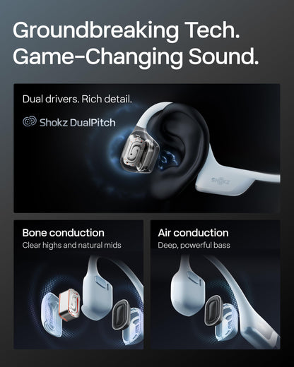 SHOKZ New OpenRun Pro 2- Bone Conduction Headphones, Open-Ear Bluetooth Wireless Sport Earphones for Running, Workouts - Sweat Resistant, Secure Comfortable Fit -Deep Bass, Smart Mic, Reflective Strip