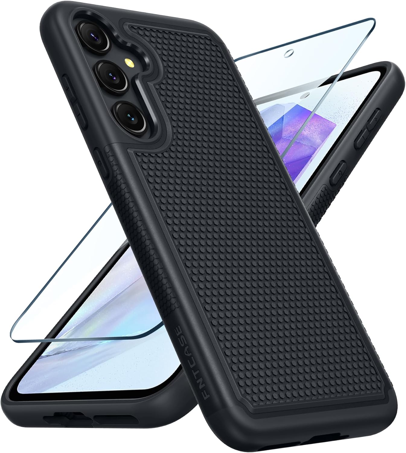 FNTCASE for Galaxy A17/A16 5G Phone Case - Samsung A17 Military Grade Drop Protection, 14ft Drop Tested, Screen Protector Included, Anti-Slip Matte Textured, TPU+PC Dual Layer Shockproof Cover (Black)