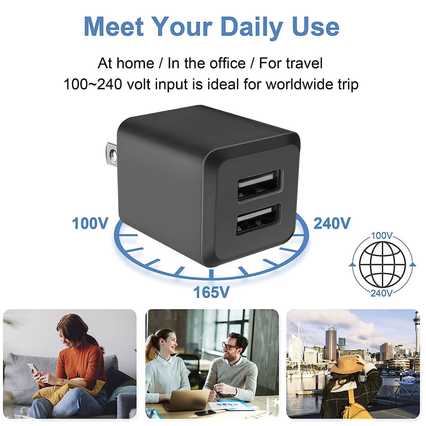 USB Wall Charger, Dual Port Cube Power Adapter Charger Plug Block Charging Box, Dual Port Wall Fast Charging Adapter, Compatible for i Phone 14 13 12 11，Milky White
