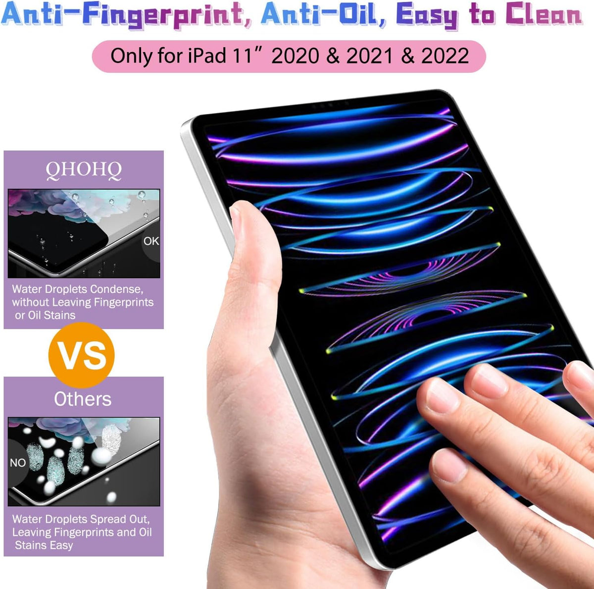QHOHQ [2+2 Pack Tempered Glass Screen Protector for iPad Pro 11 2022/2021/2020 (4th/3rd/2nd Generation) with Camera Lens Protector, Ultra HD, Anti-Scratch, Designed for Face ID＆Apple Pencil