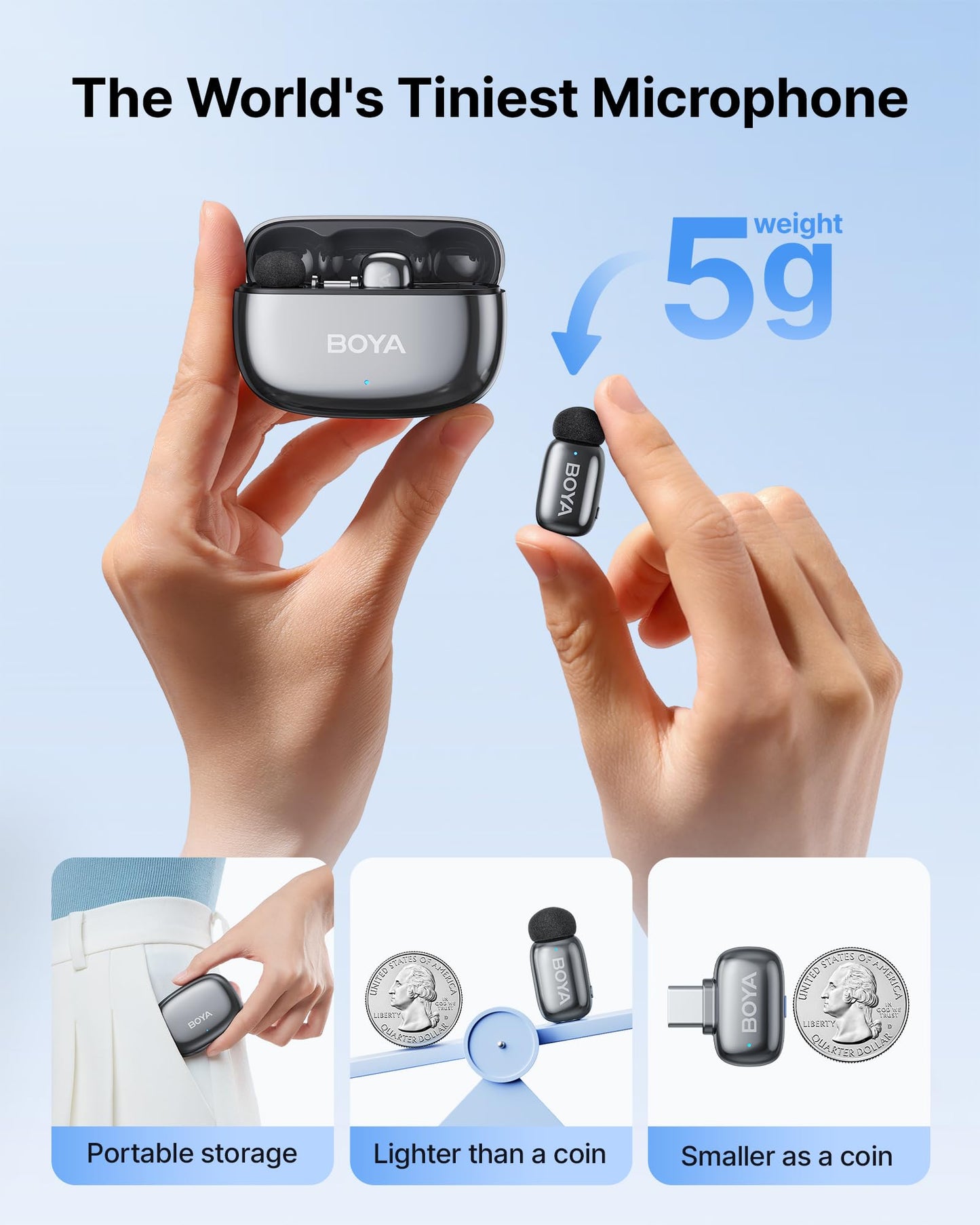 BOYA mini 2 Wireless Lavalier Microphones for iPhone 15/16/17 & Android, AI Noise Cancellation, App Control, 30H Battery Life with Charging Case, Lapel Microphone Wireless for Video Recording Vlogging