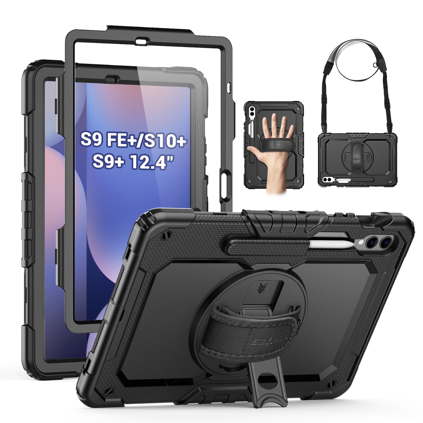 SEYMAC for Samsung Galaxy Tab A9 Case 8.7 Inch 2023 (SM-X110/X115/X117), Heavy Duty Shockproof Protective Case with Screen Protector, Rotating Stand, Hand/Shoulder Strap and Pen Holder, Blue