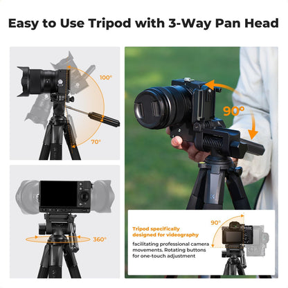 K&F CONCEPT 75 Portable Camera Tripod, Black