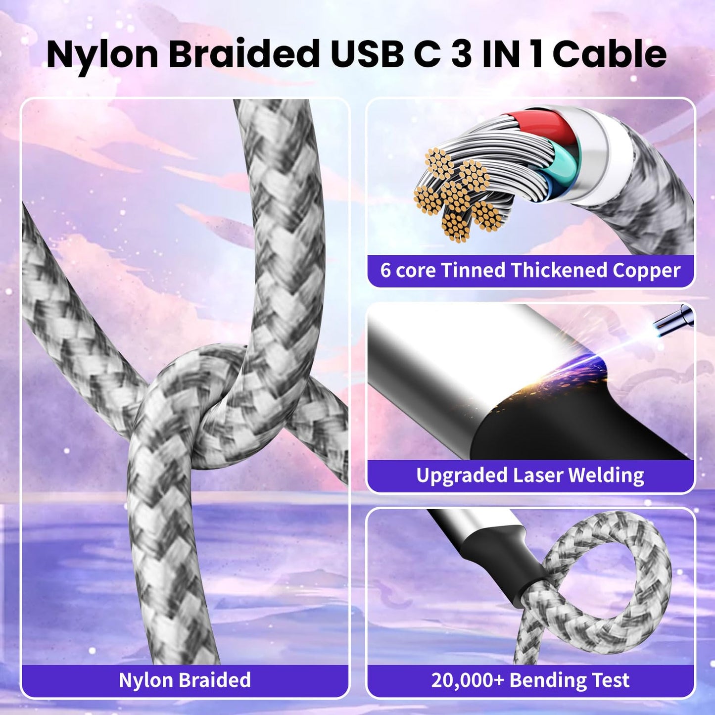 100W USB C 3-in-1 Charging Cable - Small Enterprise