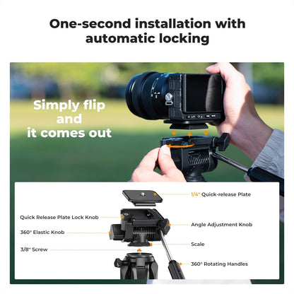K&F CONCEPT 75 Portable Camera Tripod, Black