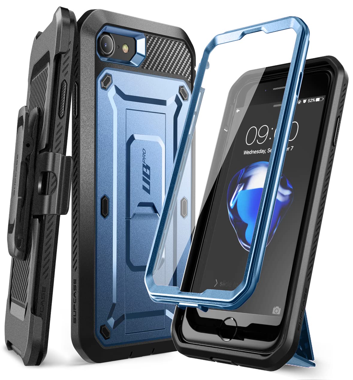 SUPCASE for iPhone SE 3rd Generation / iPhone SE 2nd Generation / iPhone 7/ iPhone 8 Case (Unicorn Beetle Pro), with Screen Protector & Stand & Holster Rugged Phone Case for Apple iPhone SE, Black