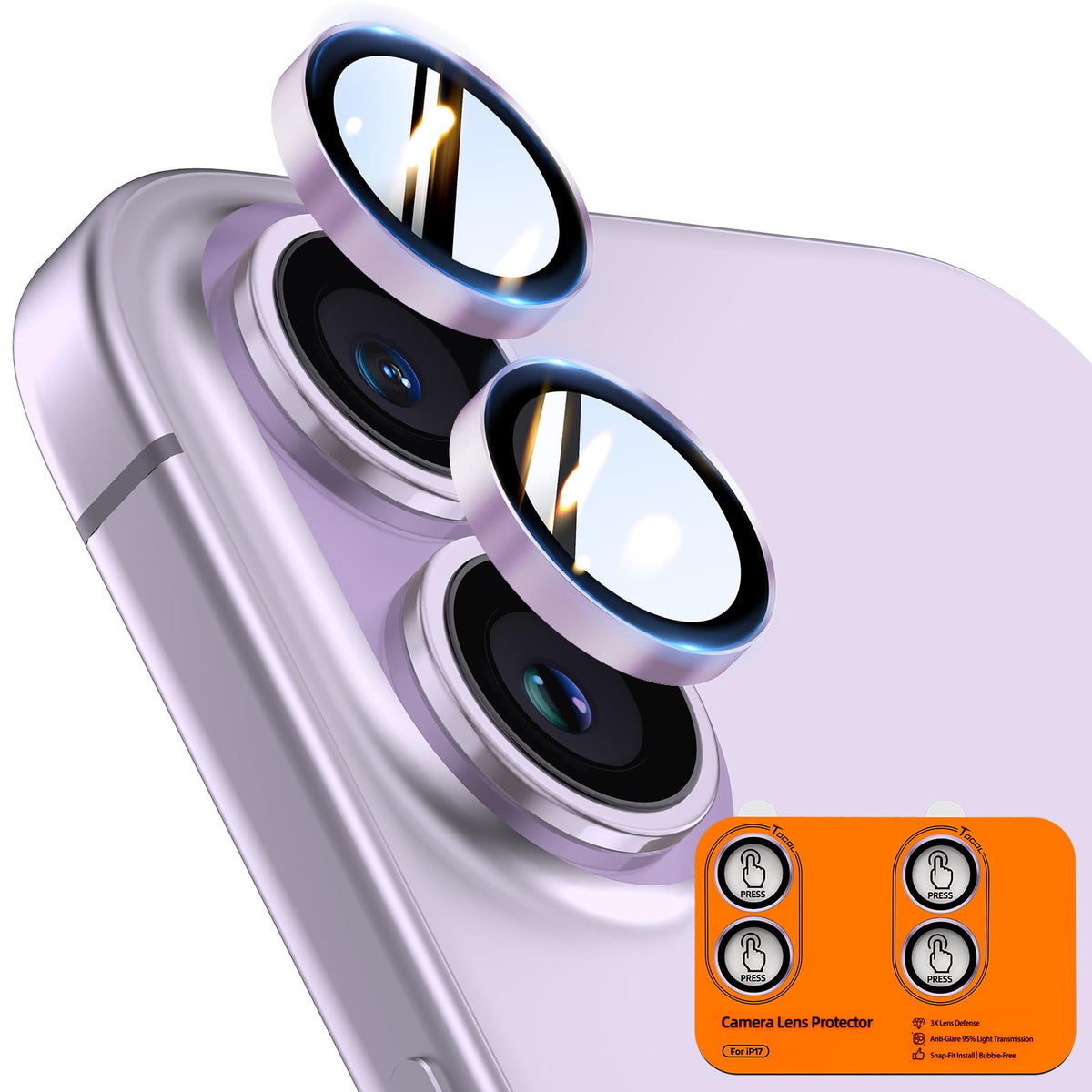 TOCOL Camera Lens Protector for iPhone 17 Tempered Glass HD Individual Scratch Resistant Camera Cover Accessories Case Friendly 2 Pack（Clear）