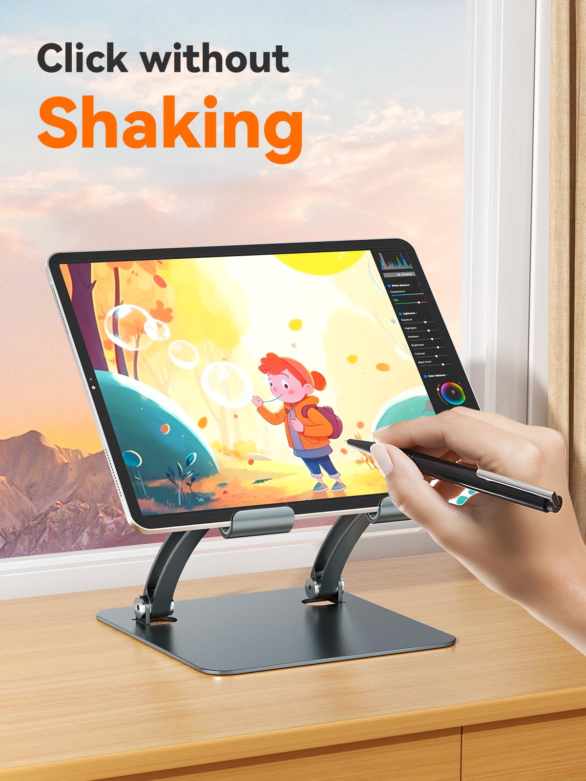 Dual Rod Adjustable Tablet Holder Stand (Gray)