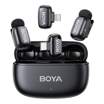 BOYA mini 2 Wireless Lavalier Microphones for iPhone 15/16/17 & Android, AI Noise Cancellation, App Control, 30H Battery Life with Charging Case, Lapel Microphone Wireless for Video Recording Vlogging