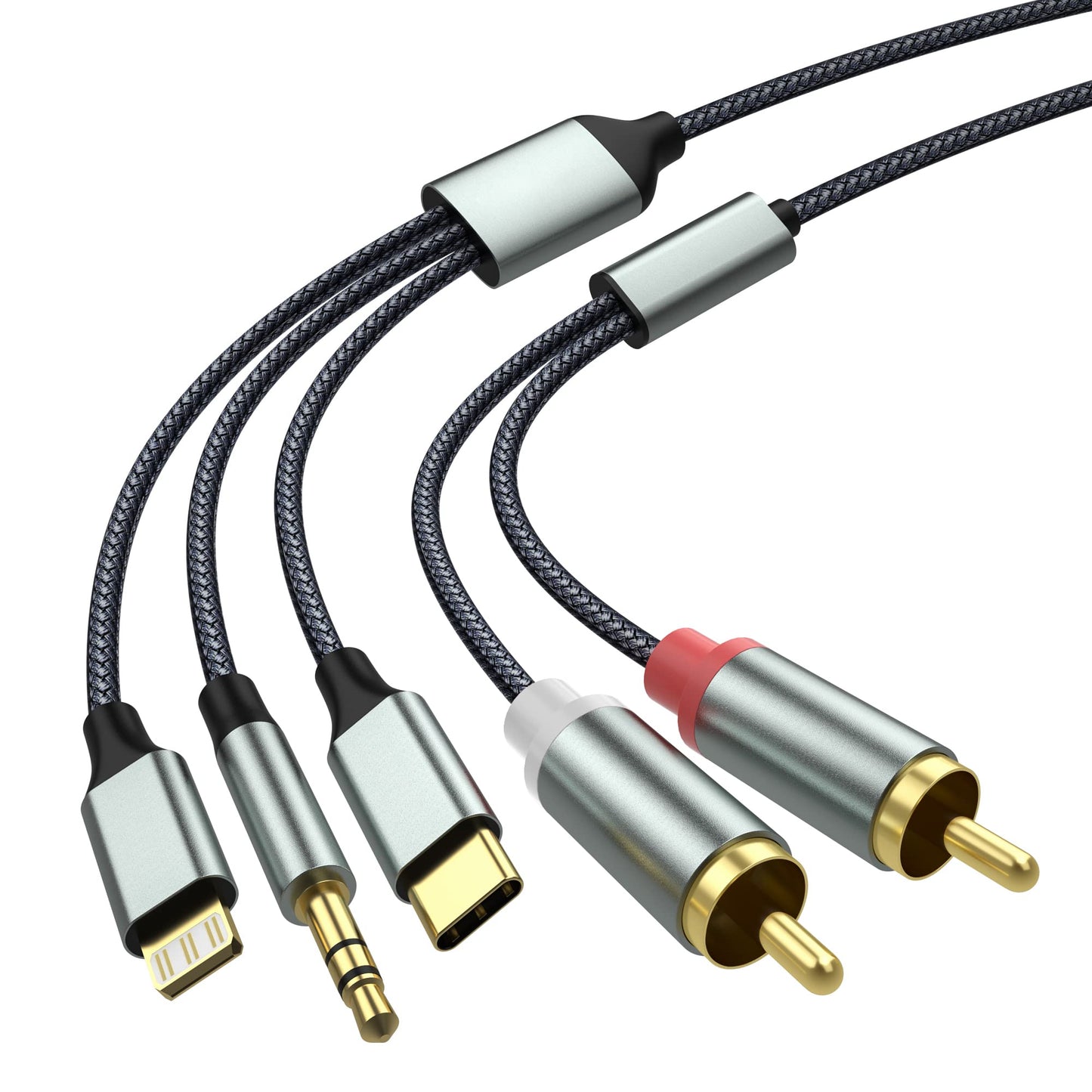 Lightning to RCA Cable Audio Aux Adapter,RCA to 3.5mm Cable，USB C to 2 RCA Audio Cable， (3 in 1 Audio Cable) for Power Amplifier, Car, Home Theater, Speaker and More(Lightning Compatible)(4.26FT)