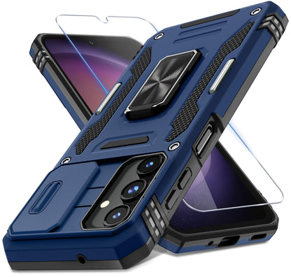 DEERLAMN Case for Samsung Galaxy A17 5G with Slide Camera Cover+Screen Protector (1 Pack), Rotated Ring Kickstand Military Grade Shockproof Protective Cover-Black