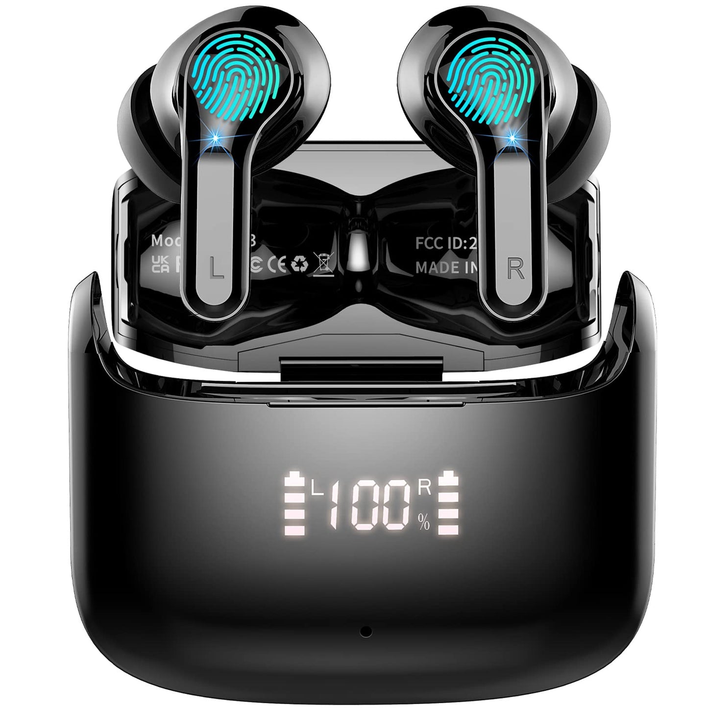 Wireless Earbuds, 2026 Bluetooth 5.4 Headphones NEW Ear Buds 40H Bass Stereo in-Ear Earphones ENC Noise Cancelling Earbuds with 4 HD Mic, USB-C LED Display IP7 Waterproof Sport Headset for Android iOS