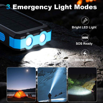 Solar Power Bank 20000mAh with 4 Cables & Flashlights