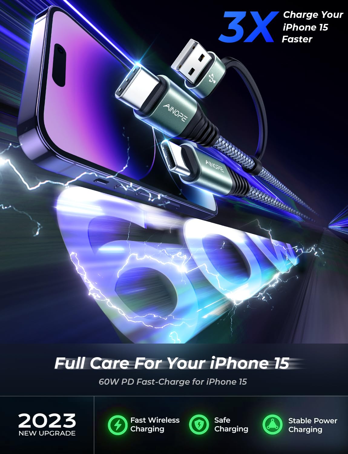 AINOPE 10FT Fast Charge USB C Cable & Adapter - Small Enterprise