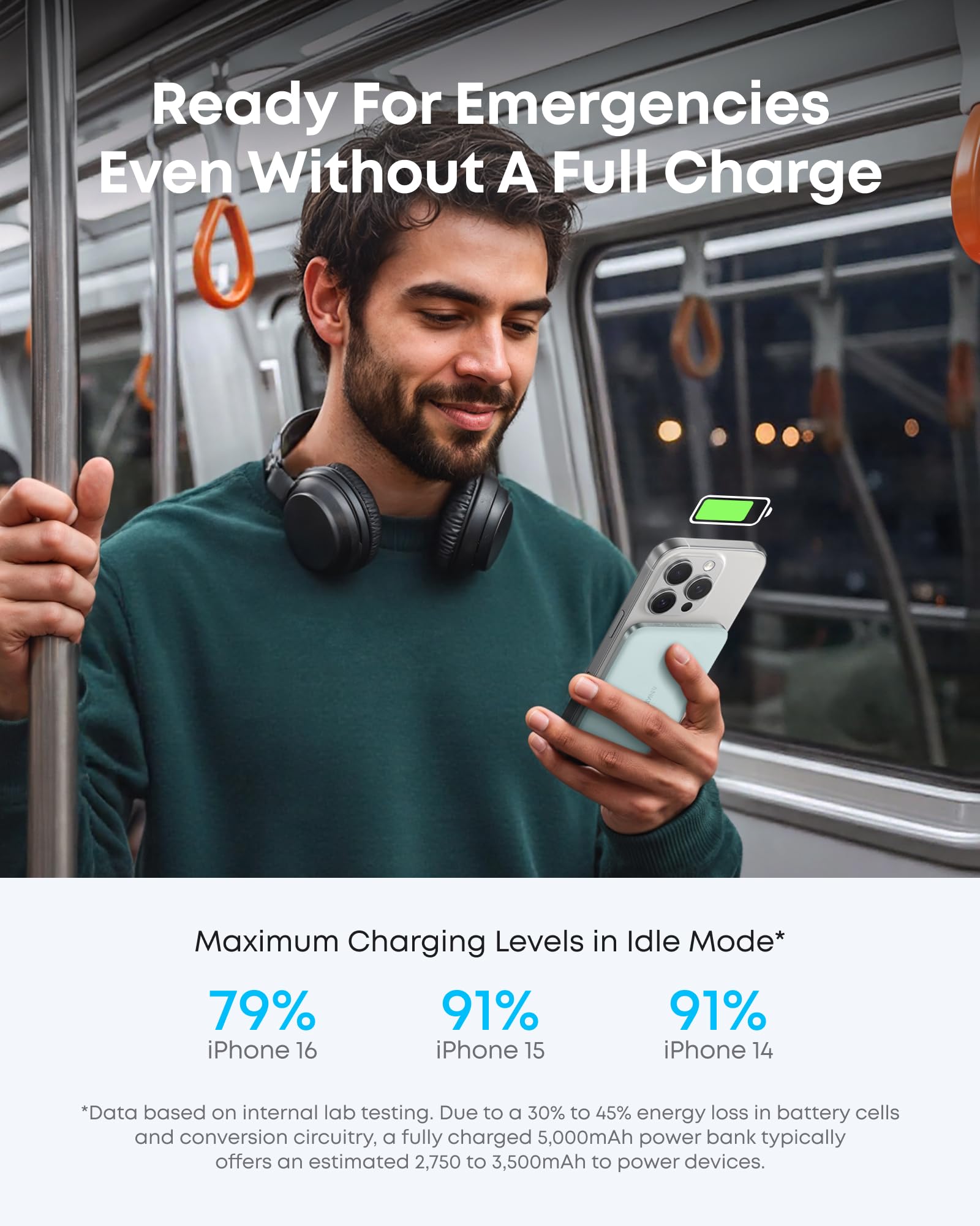 Anker Nano MagSafe Power Bank, Ultra-Slim 5,000mAh Magnetic Wireless Charging Battery, Qi2 Certified 15W Max MagSafe-Compatible Portable Charger, Ergonomic Design, for iPhone Air/17/16 Series