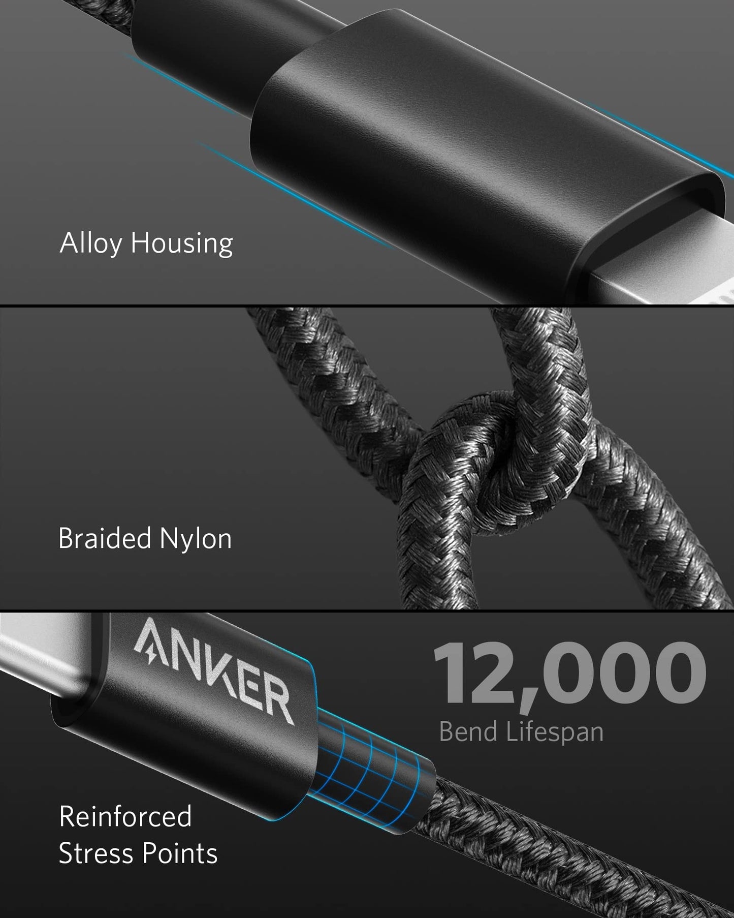 Anker SwiftCharge Nylon USB-C to Lightning Cord 3.3ft