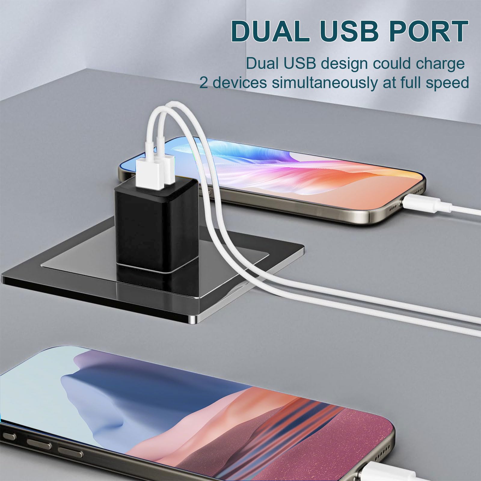 USB Wall Charger, Dual Port Cube Power Adapter Charger Plug Block Charging Box, Dual Port Wall Fast Charging Adapter, Compatible for i Phone 14 13 12 11，Milky White