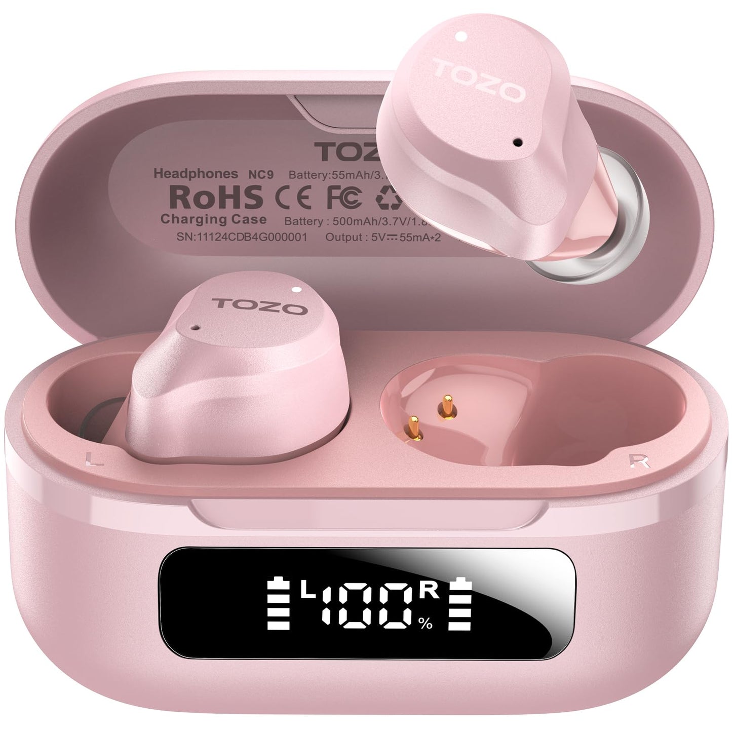 TOZO NC9 Hybrid Active Noise Cancelling Wireless Earbuds, 6 Mics ENC Clear Call, IPX8 Waterproof, in Ear Bluetooth 5.3 Headphones Stereo Bass Ear Buds 60H Playtime with LED Display 32 EQs via APP