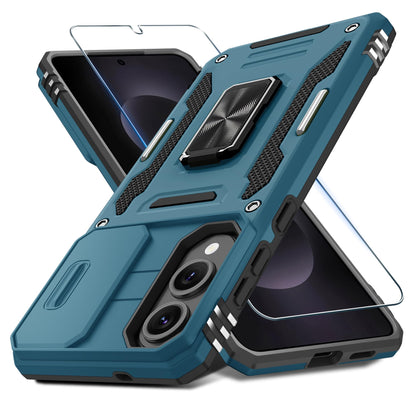 DEERLAMN Case for Samsung Galaxy A17 5G with Slide Camera Cover+Screen Protector (1 Pack), Rotated Ring Kickstand Military Grade Shockproof Protective Cover-Black