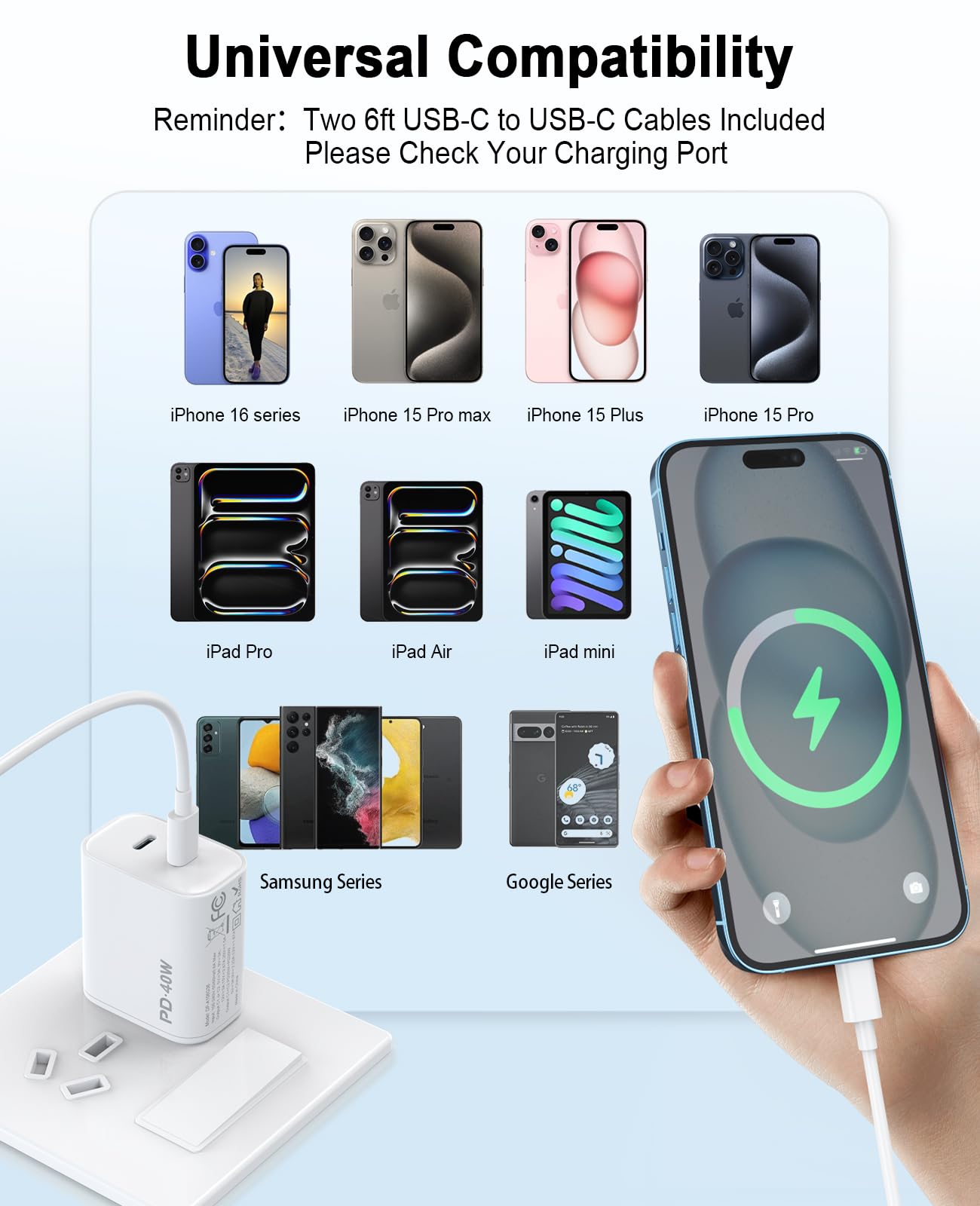 iPhone 17 16 15 Charger, USB C Charger, 4-Pack Fast Wall Charging, USB-C Chargers Block (4-Pack 6 ft Cable Included) for iPhone 17/16/15/15 Pro/15 Pro Max/iPad Pro/AirPods Samsung & More