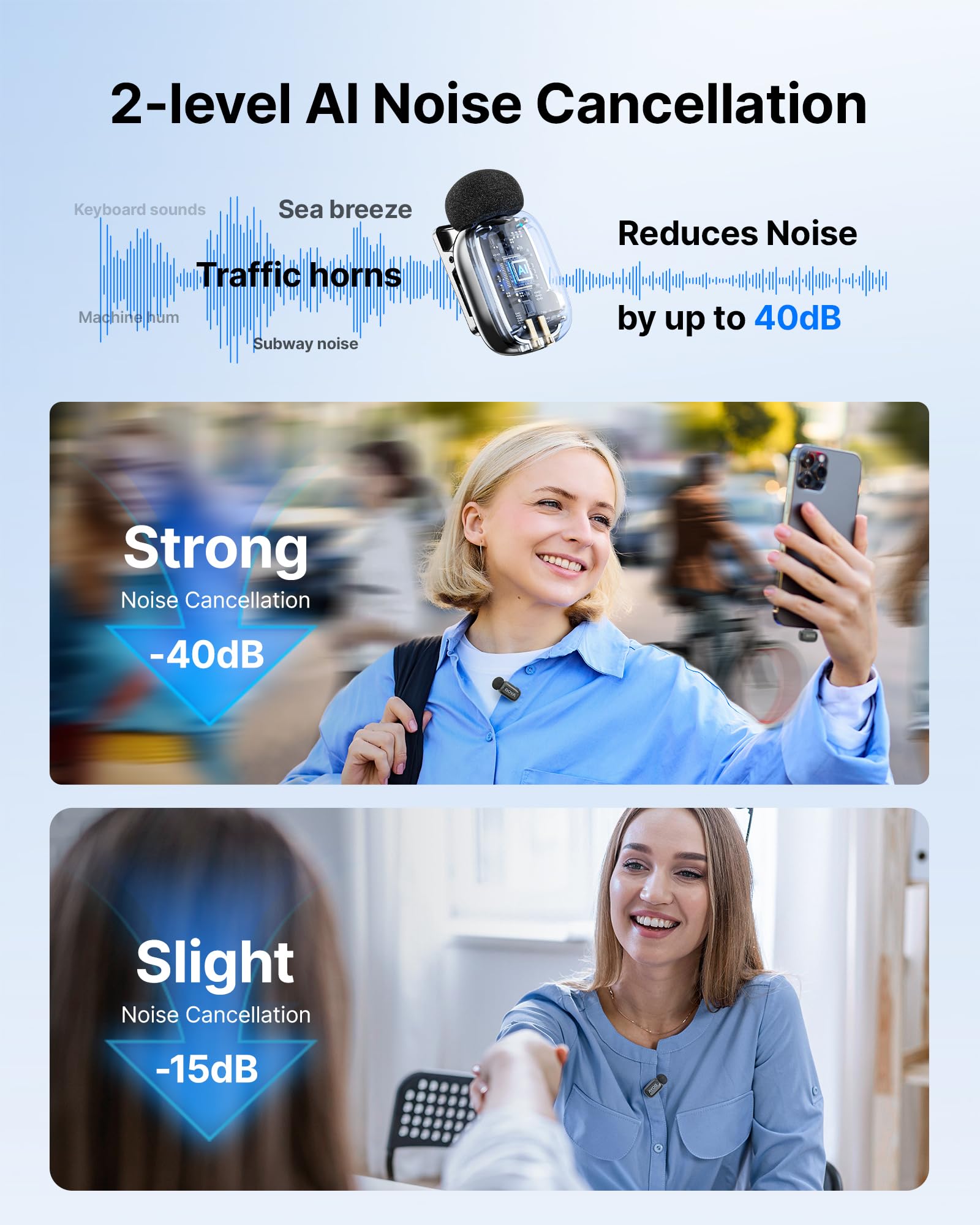 BOYA mini 2 Wireless Lavalier Microphones for iPhone 15/16/17 & Android, AI Noise Cancellation, App Control, 30H Battery Life with Charging Case, Lapel Microphone Wireless for Video Recording Vlogging